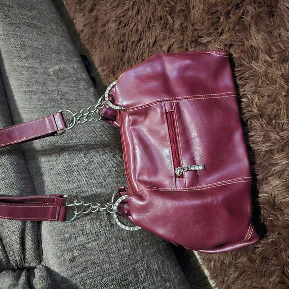 Women's Red Leather Handbag - Picture 2 of 9